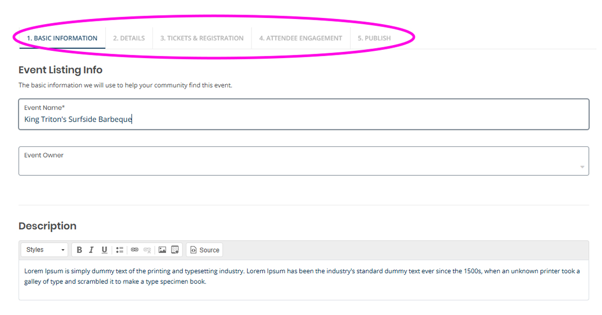 Screenshot showing location of first tab: 1 Basic Information