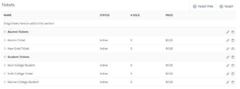 Screenshot showing multiple ticketing options
