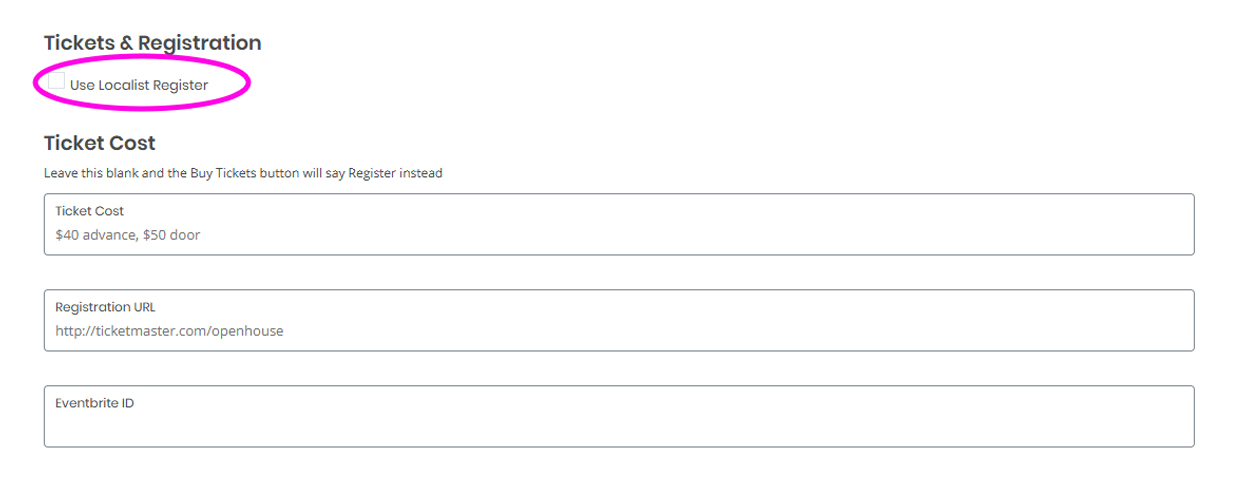 Screenshot showing uncheck of “Use Localist Register”