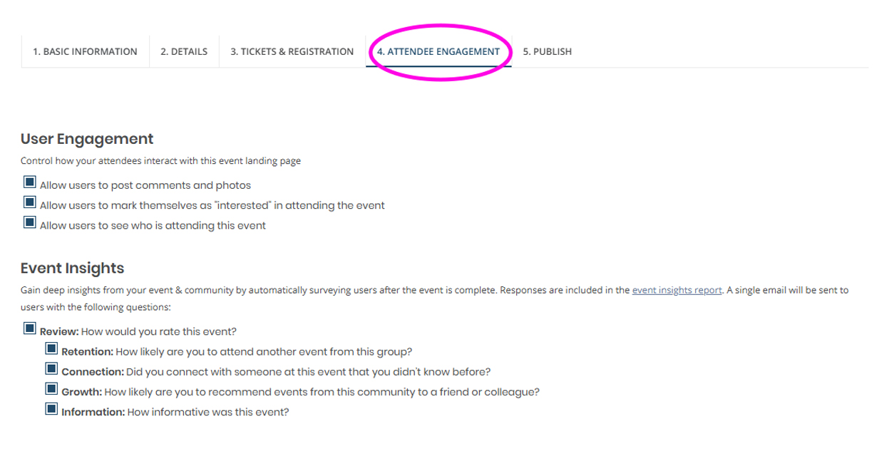 Screenshot showing location of fourth tab: 4 Attendee Engagement