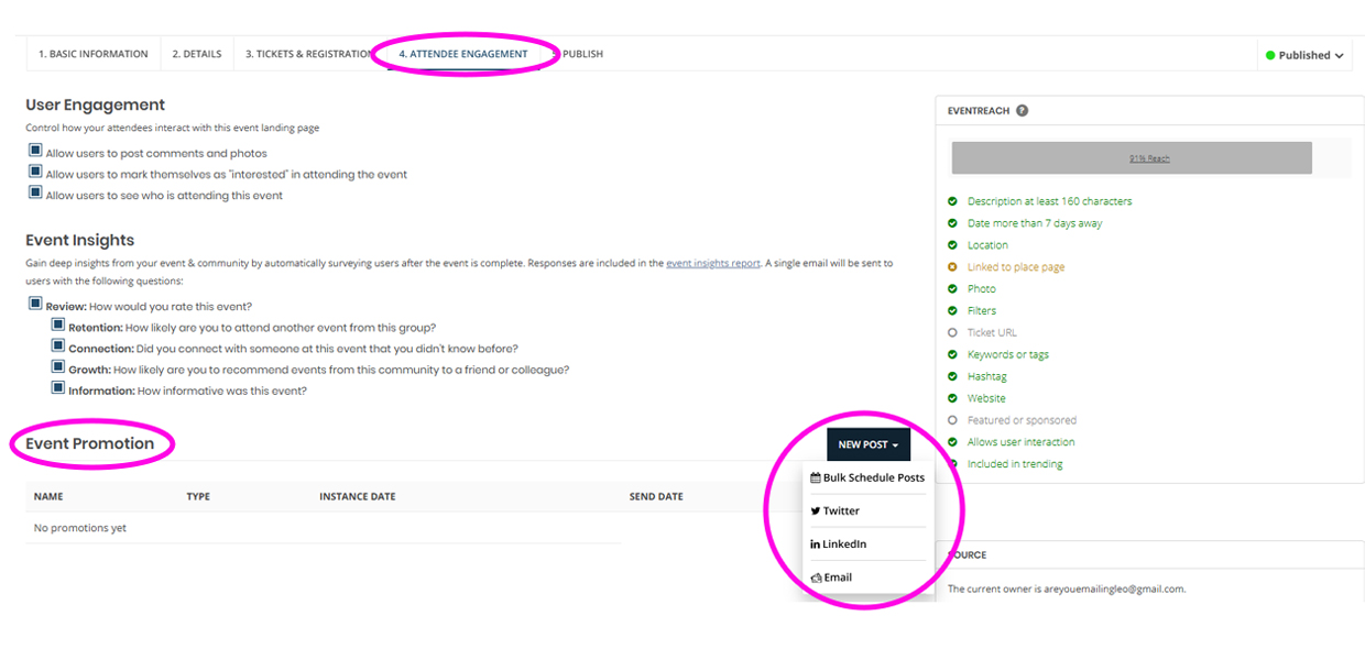 Screenshot of 'Attendee Engagement' screen